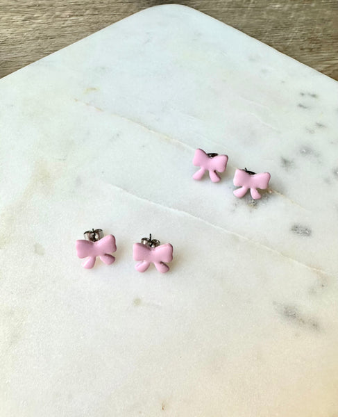 pink bow studs