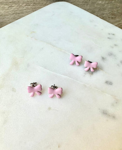 pink bow studs