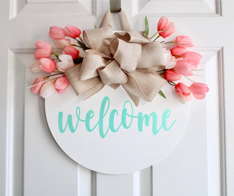 ‘welcome’ door hanger (tulips)