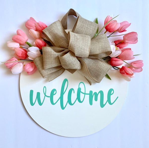 ‘welcome’ door hanger (tulips)