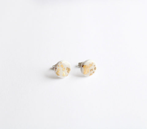 white + gold leaf mini studs